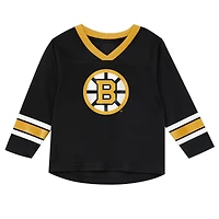 Preschool Outerstuff Black/Gold Boston Bruins Denting the Net Long Sleeve T-Shirt and Pants Set