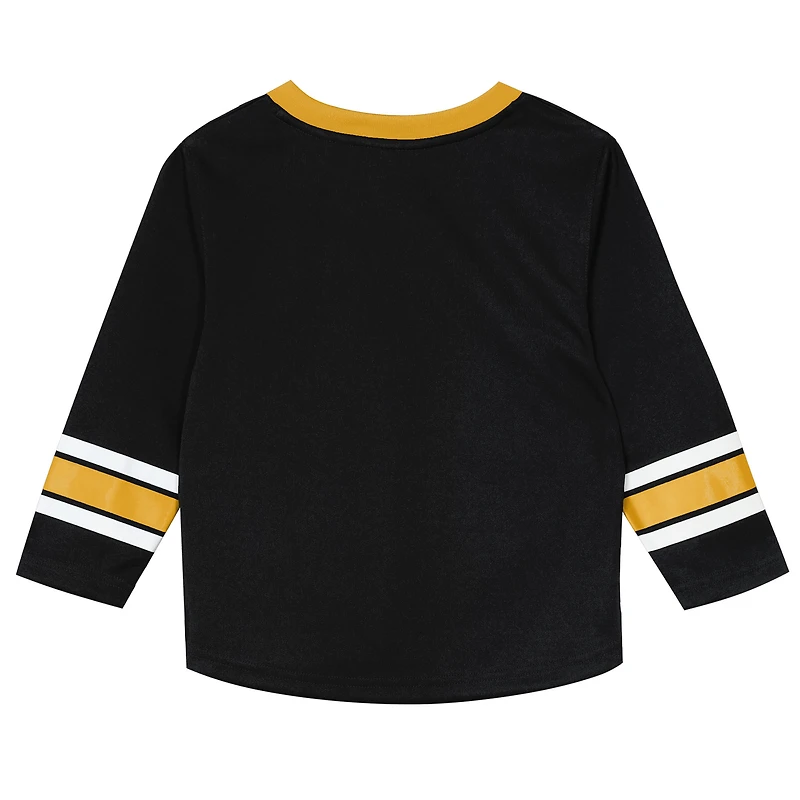 Preschool Outerstuff Black/Gold Boston Bruins Denting the Net Long Sleeve T-Shirt and Pants Set