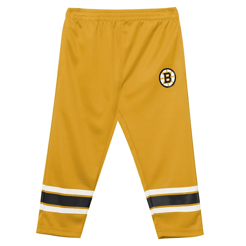 Preschool Outerstuff Black/Gold Boston Bruins Denting the Net Long Sleeve T-Shirt and Pants Set