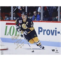 Ray Bourque Boston Bruins Autographed 16" x 20" Black Jersey Skating Photograph with Multiple Inscriptions - Limited Edition #1/1 - Signed in Gold Ink