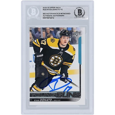Ryan Donato Boston Bruins Autographed 2018-19 Upper Deck Series 1 Young Guns #225 Beckett Fanatics Witnessed Authenticated Rookie Card