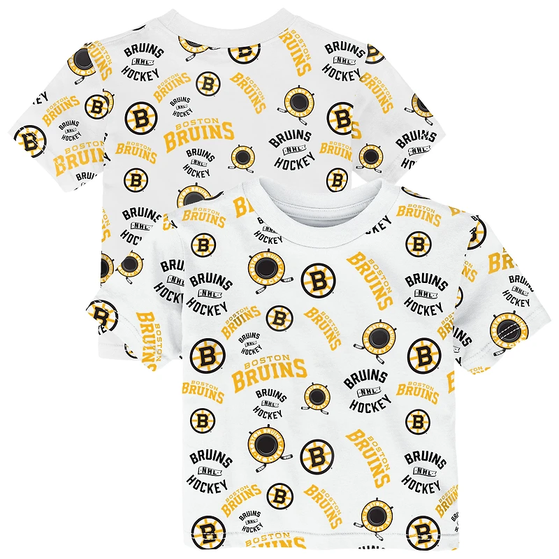 T-shirt blanc Outerstuff pour tout-petits, imprimé intégral Boston Bruins.