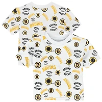 T-shirt blanc Outerstuff pour tout-petits, imprimé intégral Boston Bruins.
