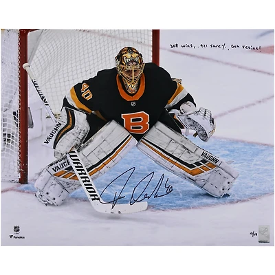 Tuukka Rask Boston Bruins Autographed 16" x 20" Black Alternate Jersey In Net Photograph with Multiple Inscriptions