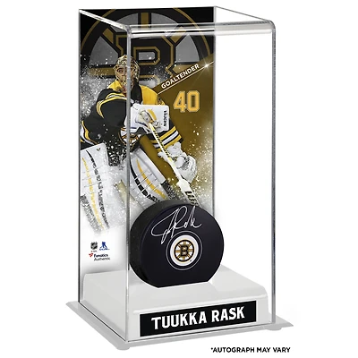 Tuukka Rask Boston Bruins Autographed Puck with Deluxe Tall Hockey Puck Case