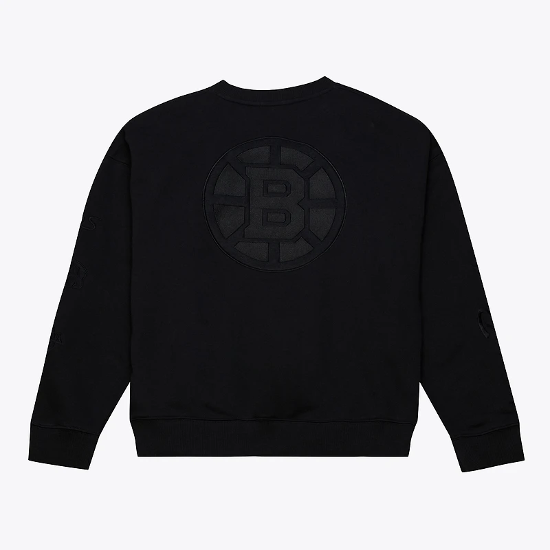 Unisex Mitchell & Ness Black Boston Bruins Phantom Fleece Crew Neck Sweatshirt