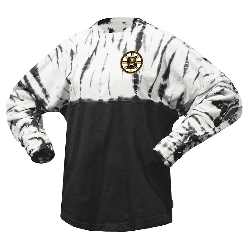 T-shirt unisexe Spirit Jersey noir Boston Bruins Crystal Half Dye à manches longues