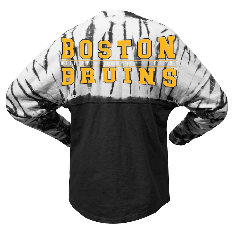 T-shirt unisexe Spirit Jersey noir Boston Bruins Crystal Half Dye à manches longues