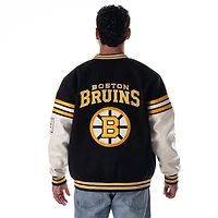 Unisex The Wild Collective  Black Boston Bruins Drop Shoulder Full-Snap Varsity Jacket