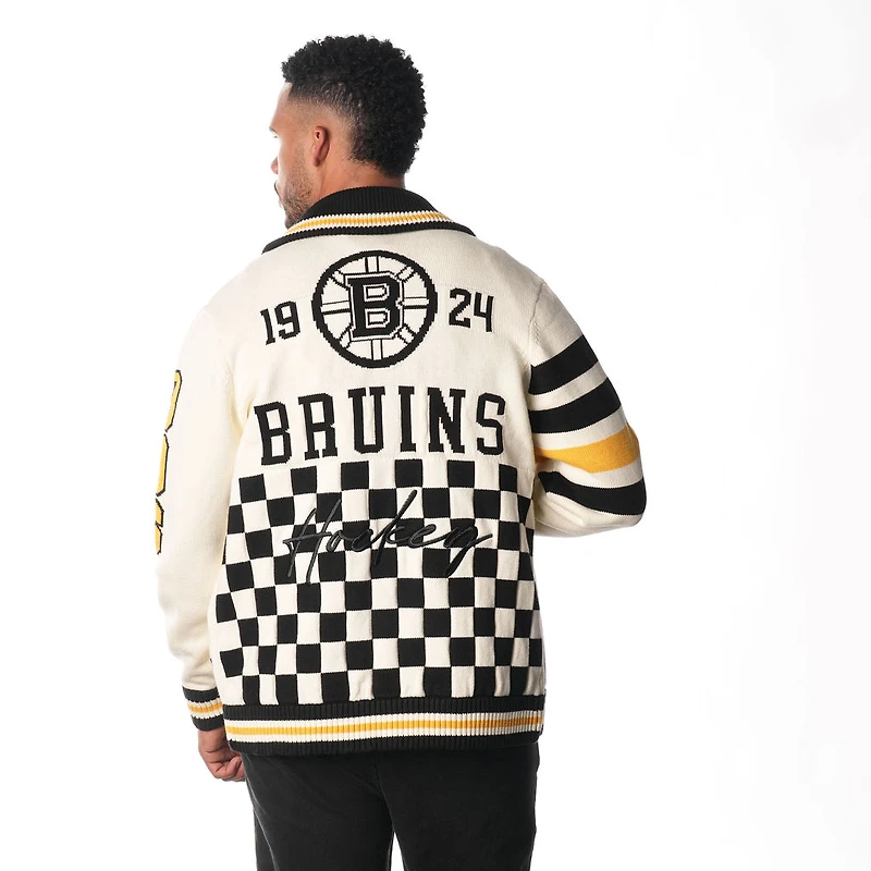 Pull unisexe à fermeture éclair intégrale en jacquard crème Boston Bruins de The Wild Collective
