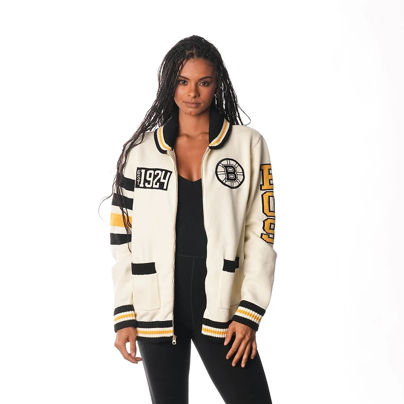 Unisex The Wild Collective  Cream Boston Bruins Jacquard Full-Zip Sweater