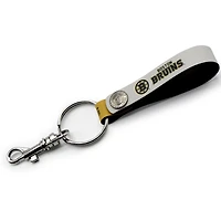 White Boston Bruins Personalized Leather Loop Keychain