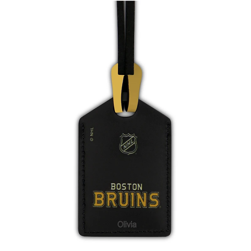 Étiquette de bagage en cuir personnalisée Boston Bruins blanche