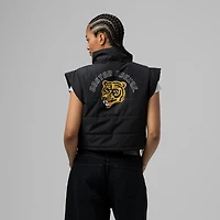 Women's Mitchell & Ness  Black Boston Bruins Cropped Full-Zip Puffer Vest