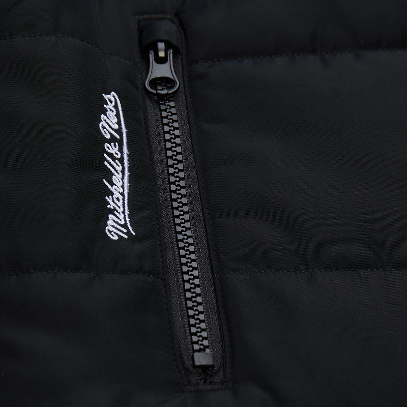 Women's Mitchell & Ness Black Boston Bruins Cropped Full-Zip Puffer Vest