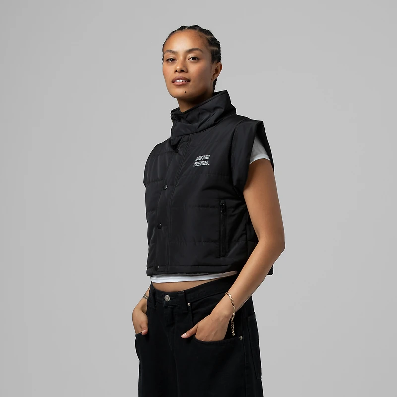 Gilet matelassé court entièrement zippé noir Boston Bruins de Mitchell & Ness pour femme