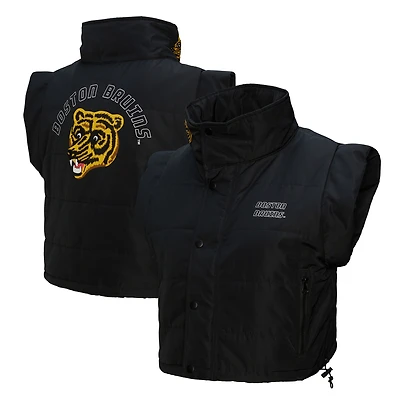 Gilet matelassé court entièrement zippé noir Boston Bruins de Mitchell & Ness pour femme