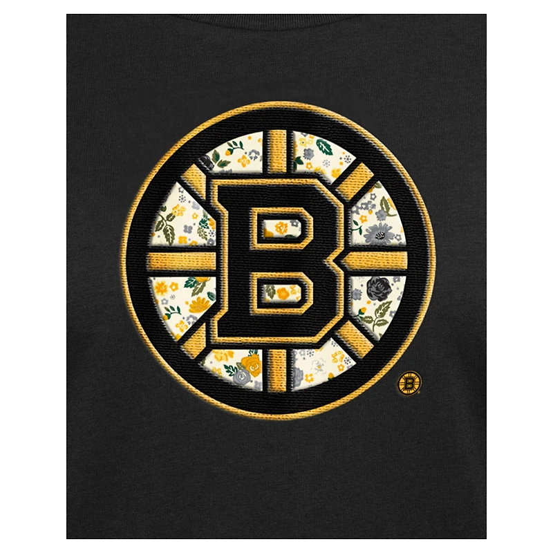 T-shirt à fleurs glamour Boston Bruins New Era noir pour femme