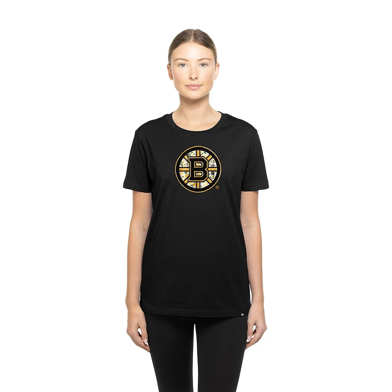 T-shirt à fleurs glamour Boston Bruins New Era noir pour femme