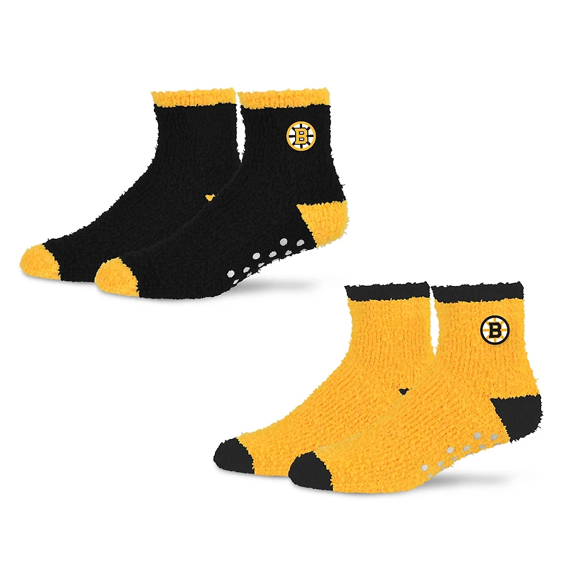 Lot de 2 paires de chaussettes douillettes Starter noires/dorées pour femme des Bruins de Boston, domicile et extérieur