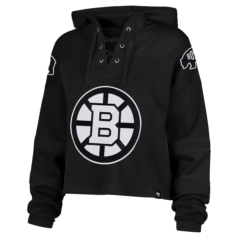 Women's '47 Black Boston Bruins Cropped Lacer Hoodie