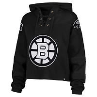 Women's '47  Black Boston Bruins Cropped Lacer Hoodie