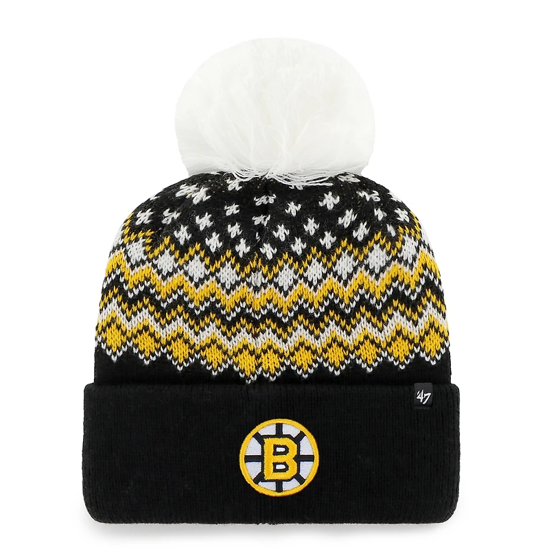 Women's '47 Black Boston Bruins Elsa Cuffed Knit Hat with Pom
