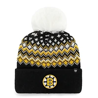 Bonnet en tricot à revers Elsa des Bruins de Boston noir '47 pour femme avec pompon