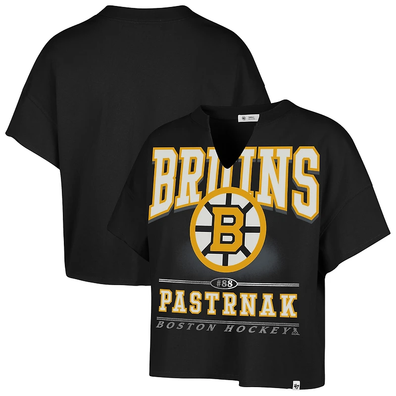 T-shirt surdimensionné à col cranté pour femme, noir, avec nom et numéro Elation des Bruins de Boston, 1947, David Pastrnak