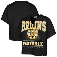 T-shirt surdimensionné à col cranté pour femme, noir, avec nom et numéro Elation des Bruins de Boston, 1947, David Pastrnak