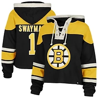 Sweat à capuche court lacets noirs '47 Jeremy Swayman Boston Bruins Superior Lace pour femme