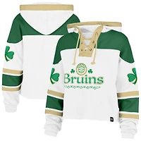 Sweat à capuche court lacets McLucky blanc Boston Bruins '47 pour femme