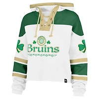 Women's '47  White Boston Bruins McLucky Cropped Lacer Hoodie