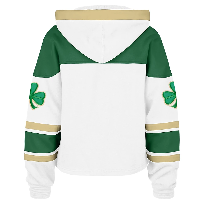 Women's '47 White Boston Bruins McLucky Cropped Lacer Hoodie