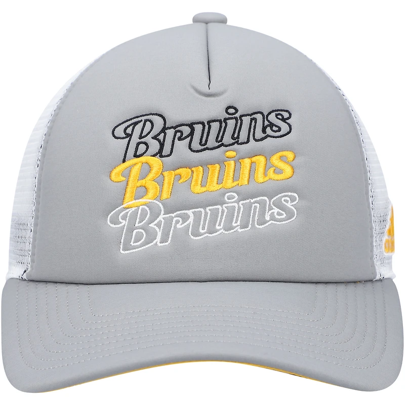 Women's adidas Gray/White Boston Bruins Foam Trucker Snapback Hat