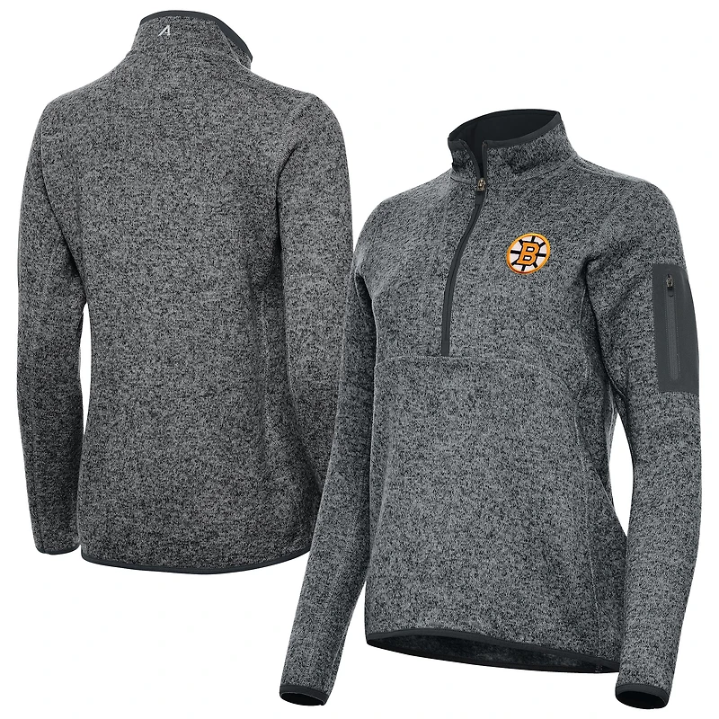 Pull-over à demi-zip Antigua Heather Black pour femme, motif Boston Bruins Fortune