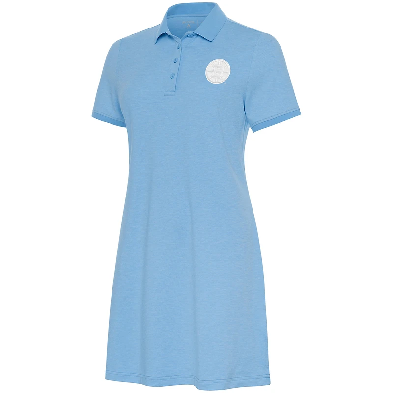 Robe polo Antigua bleu clair pour femme, logo blanc des Bruins de Boston.