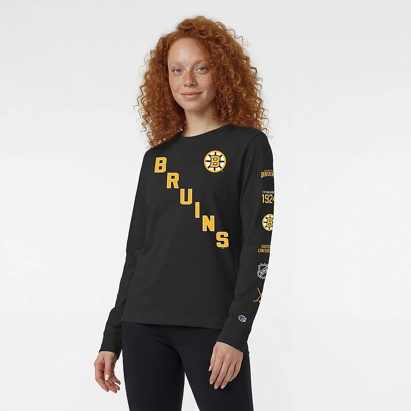 T-shirt à manches longues Champion Black Boston Bruins 2-Hit pour femmes