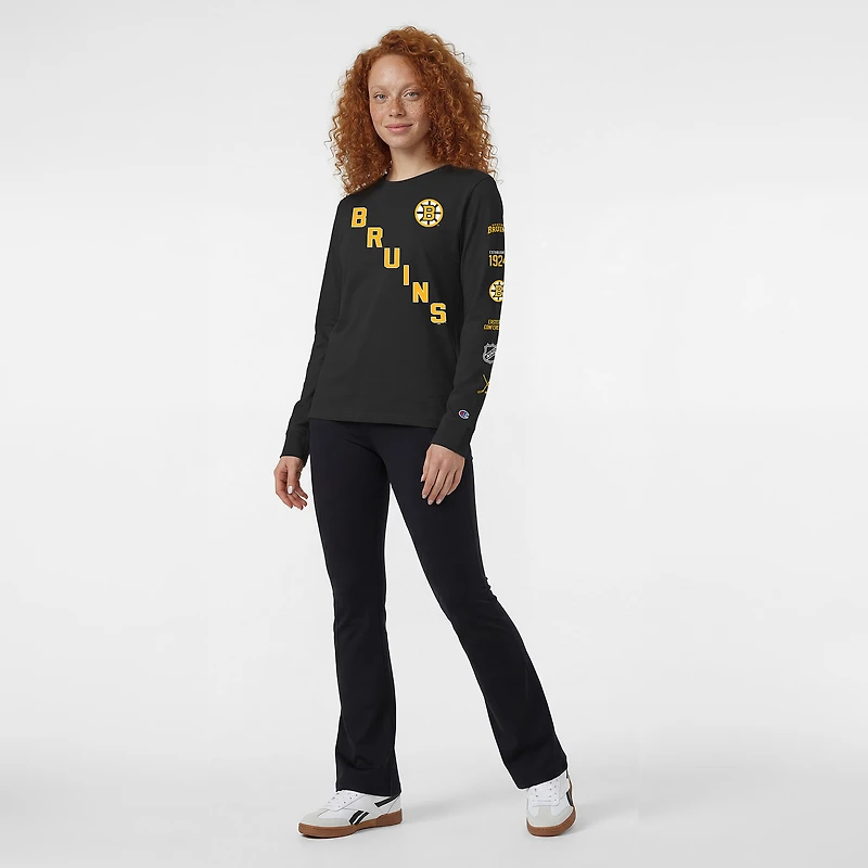 T-shirt à manches longues Champion Black Boston Bruins 2-Hit pour femmes