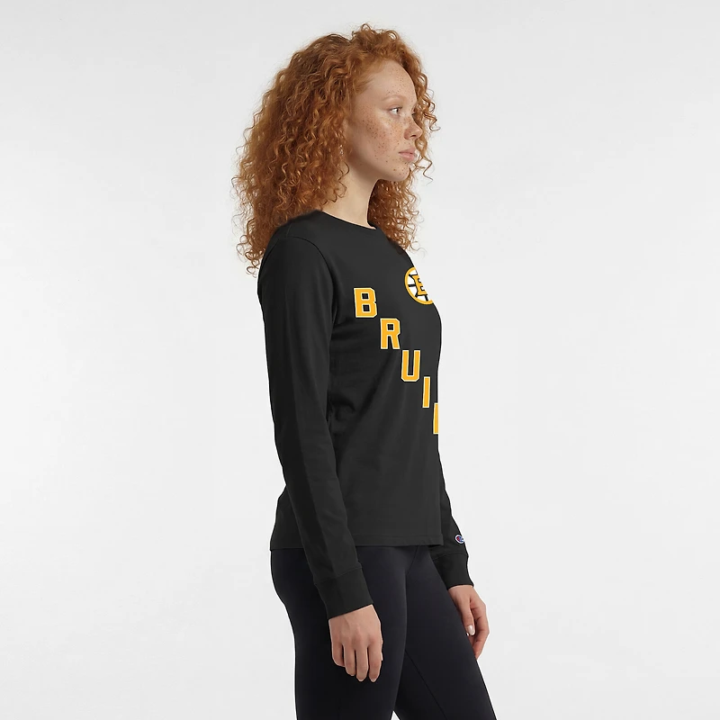 T-shirt à manches longues Champion Black Boston Bruins 2-Hit pour femmes