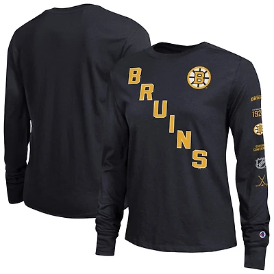 T-shirt à manches longues Champion Black Boston Bruins 2-Hit pour femmes