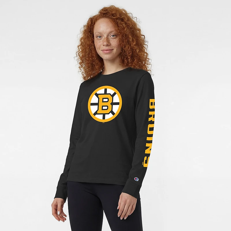 T-shirt à manches longues Champion Black Boston Bruins 2-Hit pour femmes