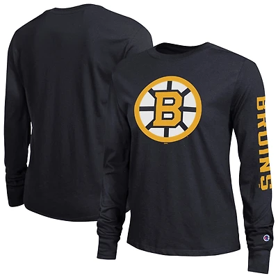 T-shirt à manches longues Champion Black Boston Bruins 2-Hit pour femmes