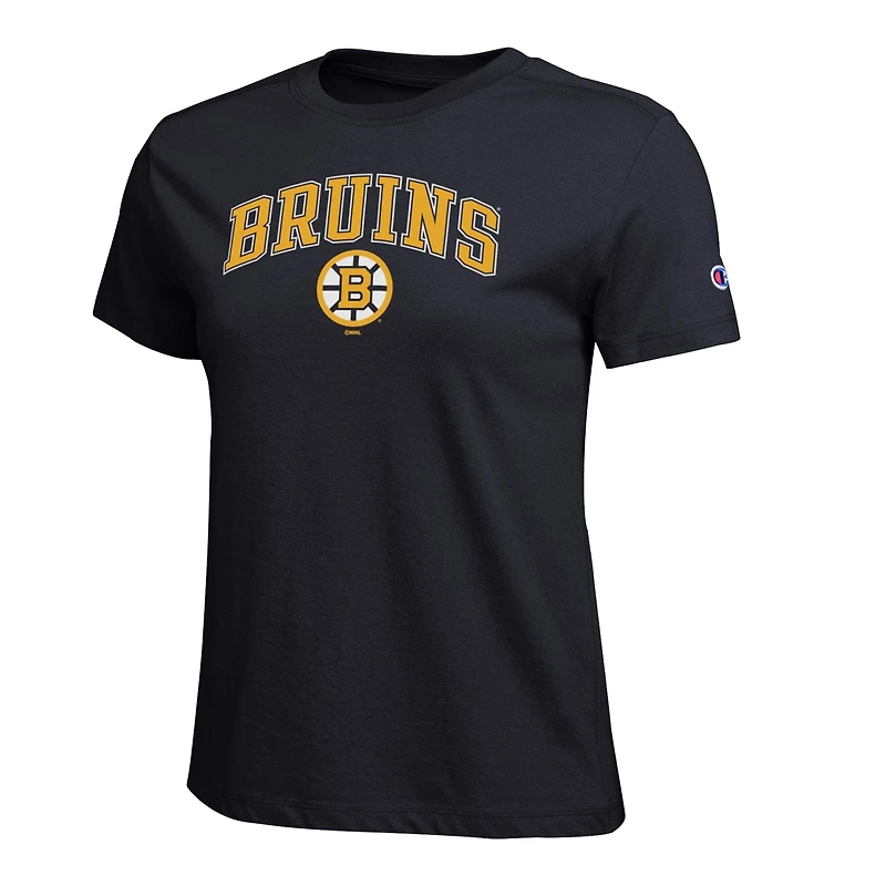 Women's Champion Black Boston Bruins Arch Mascot Logo T-Shirt