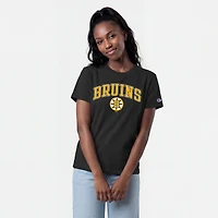 T-shirt noir Champion pour femmes avec logo mascotte des Bruins de Boston en forme d'arche