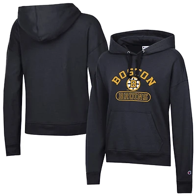 Sweat à capuche Champion noir pour femmes, motif bouffées arquées, Boston Bruins