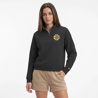 Women's Champion  Black Boston Bruins Powerblend Quarter-Zip Sweatshirt
