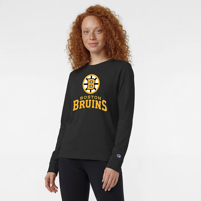 Women's Champion Black Boston Bruins Wordmark Lockup Long Sleeve T-Shirt