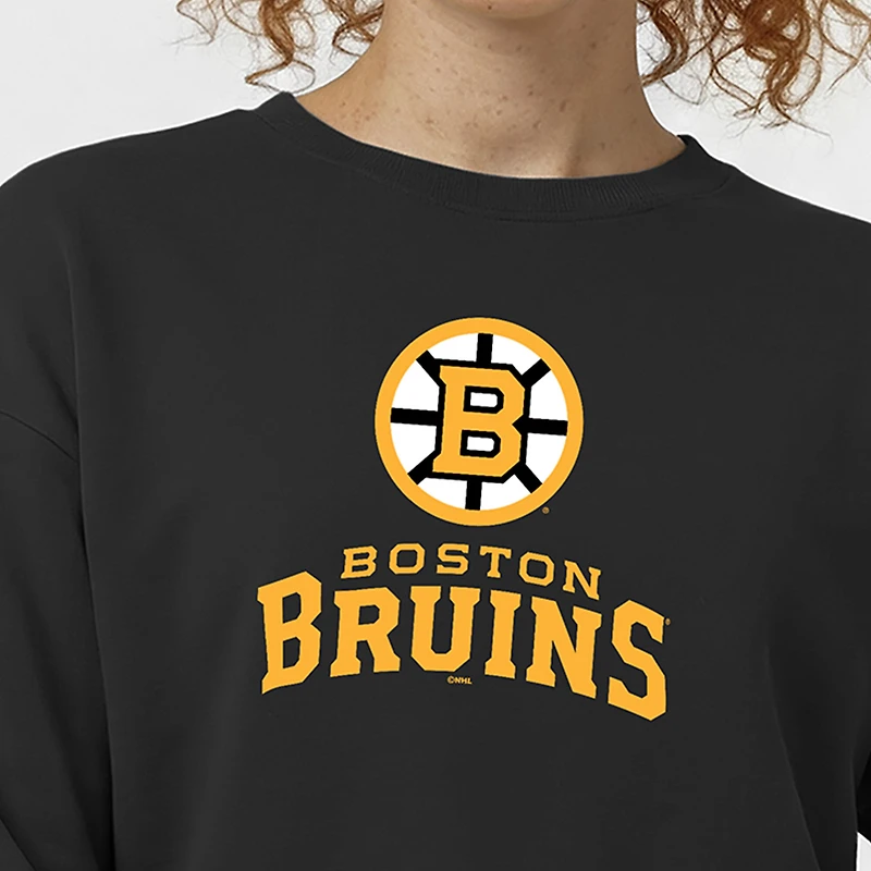 Sweat-shirt Champion noir pour femme, motif logo Boston Bruins, en Powerblend.
