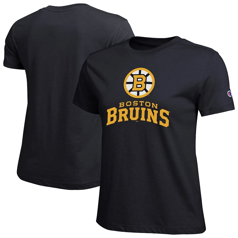 T-shirt noir Champion Boston Bruins pour femmes avec logo Lockup